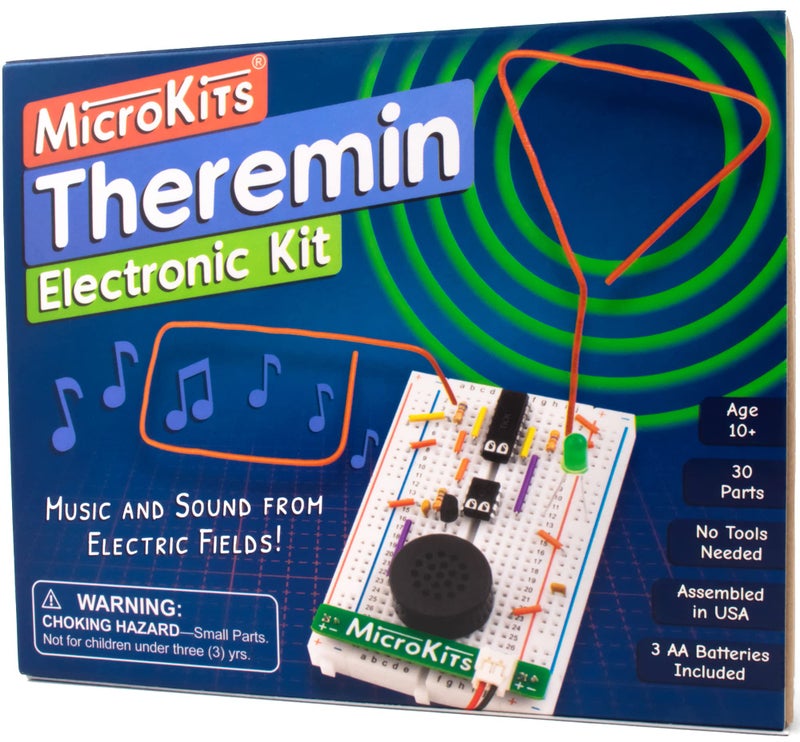 MicroKits مجموعة إلكترونيات ميكروكيتس ثيرمين | مجموعة موسيقى إلكترونية تعليمية STEAM/STEM للأطفال أو البالغين | مجموعة لوحة دائرية سهلة البناء بدون أدوات - Image 1